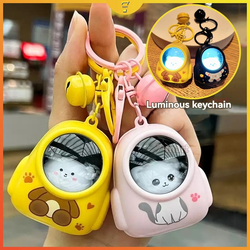 Gantungan Kunci Mainan Bercahaya Lucu Cat Keychains LED Lampu Malam Hadiah Backpack Kucing Key Chain