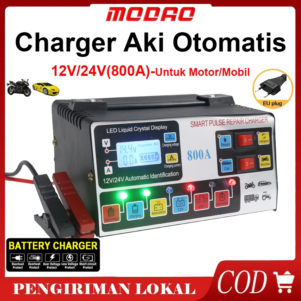 Charger Aki Otomatis Smart Intelligent Auto Repair Mobil Pengisi daya 12V/24V/Aki Case/Cas Aki/Alat Case Aki Mobil/Case Aki Motor Dan Mobil
