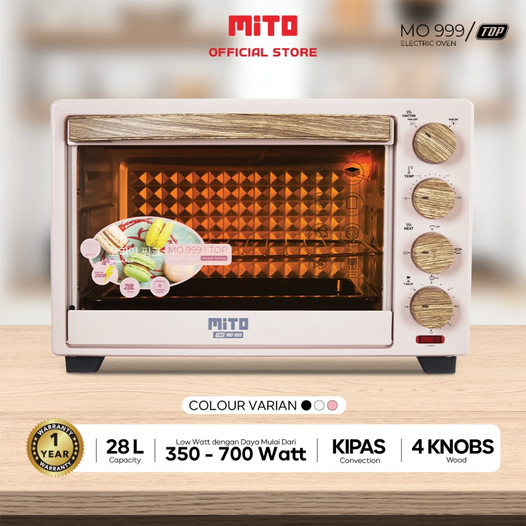 MITO Electric Oven MO999 TOP WOOD SERIES 28L Original Pink Pemanggang Kue dan Makanan