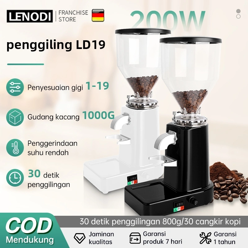 LENODI Espresso komersial Kopi Grinder Kopi Electric  Penggiling Kopi Espresso Otomatis Manual Kantor Rumah, Ketebalan Dapat Disesuaikan, Kecil, Kebisingan Rendah, Dan Dapat Dilepas