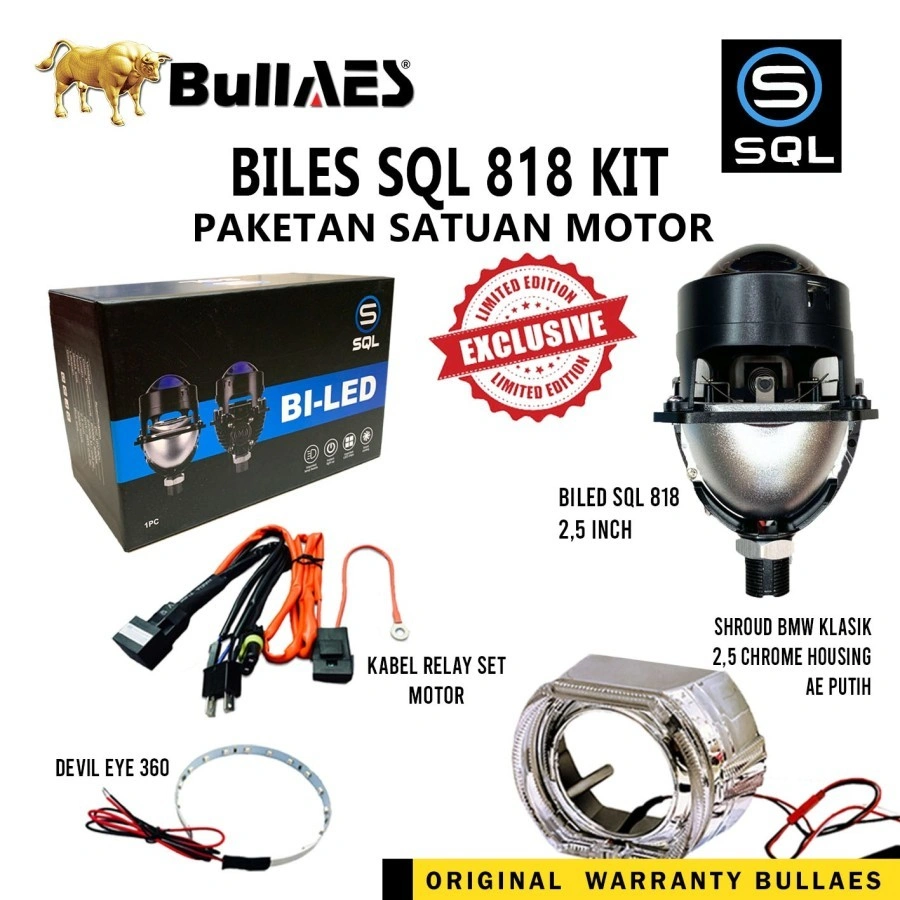 Paket Satuan Biled SQL 2.5 inch Bluelens Devil Eye 12 Volt 58 Watt