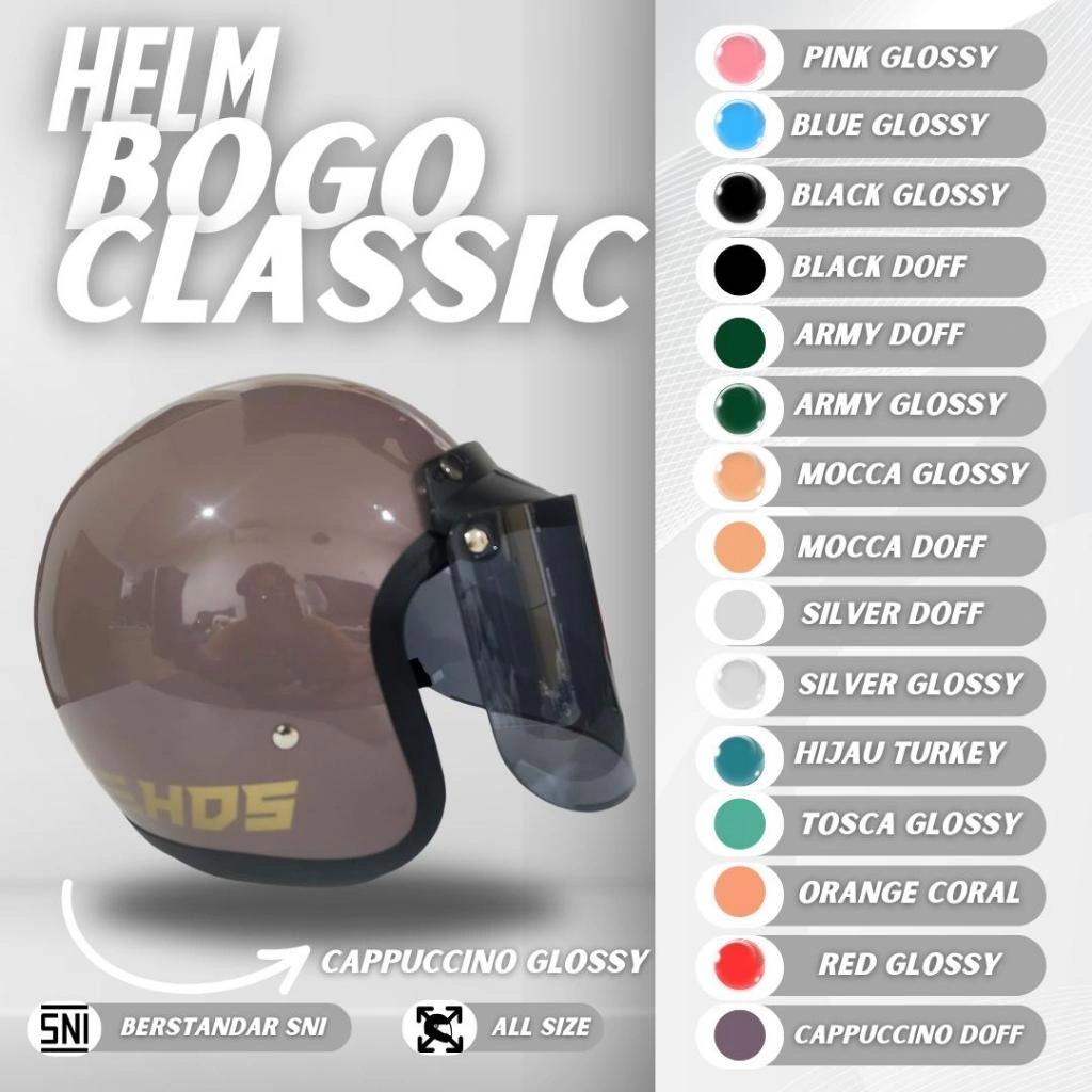 HELM BOGO CLASSIC DEWASA HDS HELMET HALF FACE SNI Motor Retro Cowok Cewek Pria Wanita Cepol Hijab