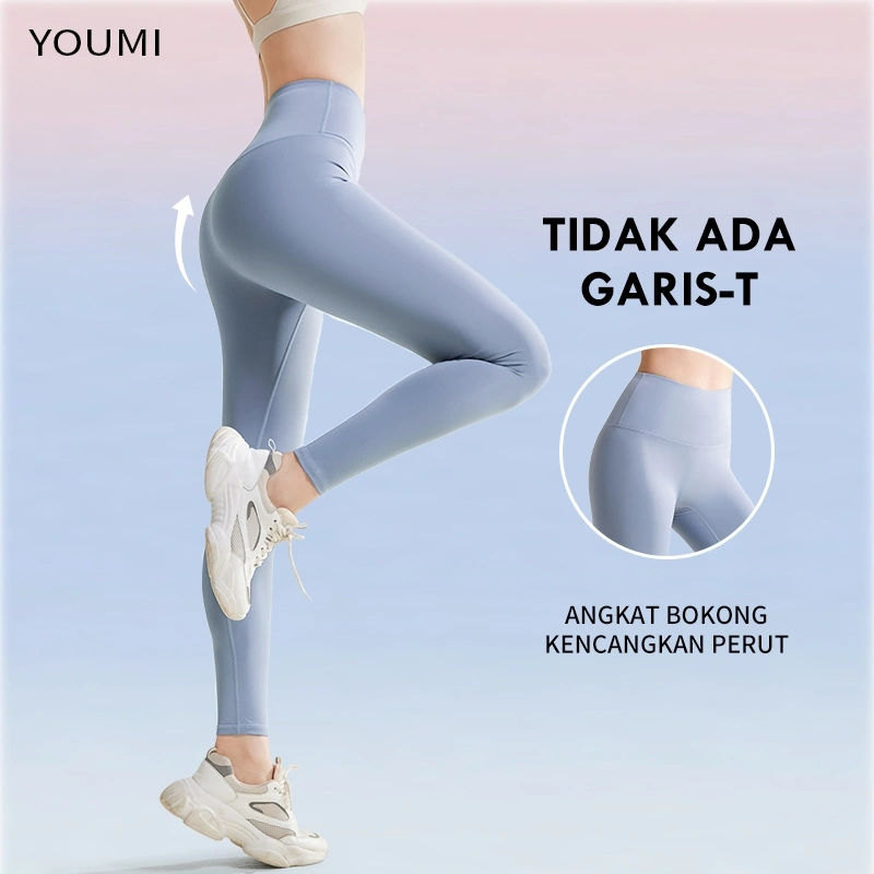 YOUMI Celana Legging Olahraga Wanita Tebal Premium Booty Gym Yoga Pilates Training Highwaist Panjang Jumbo Celana Senam Wanita Aerobic Terbaru Sport Joging Lari Tennis Badminton Jogger Hitam Warna Polos Spandex Bahan Pants Elastis Nyaman YM888