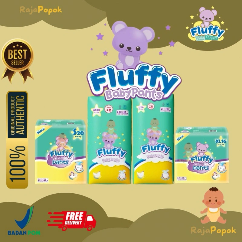 FLUFFY BABY DIAPERS PANTS S 40/ M 30/ L 26/ XL 26 POPOK CELANA