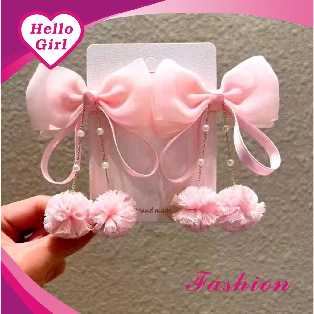 ( Hello Girl )F441 Jepit Rambut Anak Model Pita Rumbai Bulat Terbaru