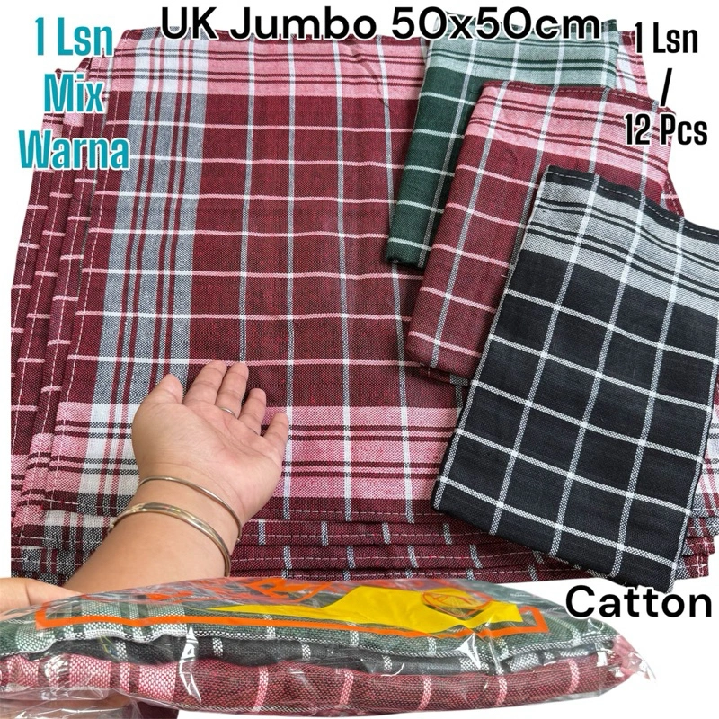 1 LUSIN / 12 PCS SERBET WARNA TEBAL UK 50x50CM SERBET DAPUR LUSINAN SEMI KATUN TEBAL JUMBO WARNA RANDOM