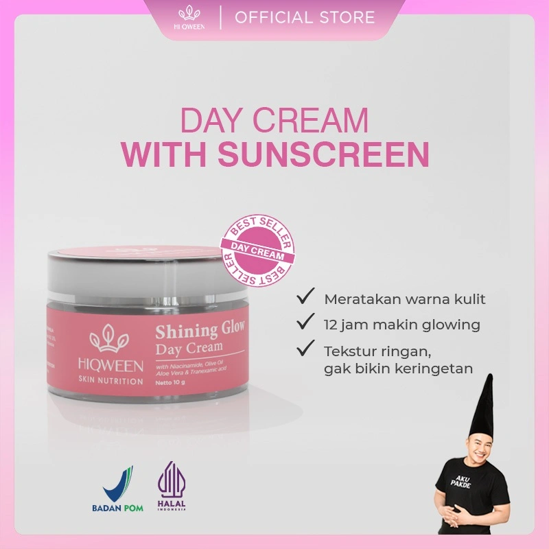 HIQWEEN SHINING GLOW DAY CREAM WITH SUNSCREEN Krim Siang Niacinamide Mencerahkan Pencerah Kulit Flek