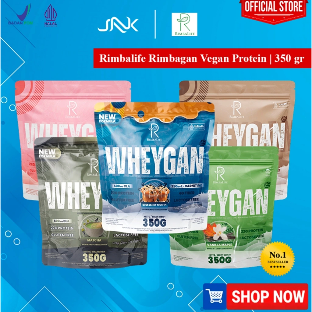 RIMBALIFE WHEYGAN 350gr | Vegan Plant Based Protein Whey PEA Diet Cutting Tinggi Serat Zero Lactose