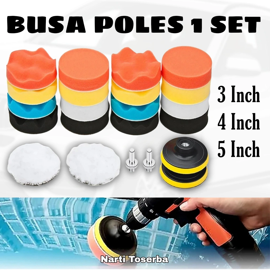 Busa Poles Mobil dan Motor 3 inch / 4 inch / 5 inch Set Busa Poles Mobil Sponge Polishing - Busa Poles 3 inch - Busa Alat Poles Body Motor Mobil 7/12/22 Pcs 3 Inch 80mm Compound Wax Detailing Mengkilapkan