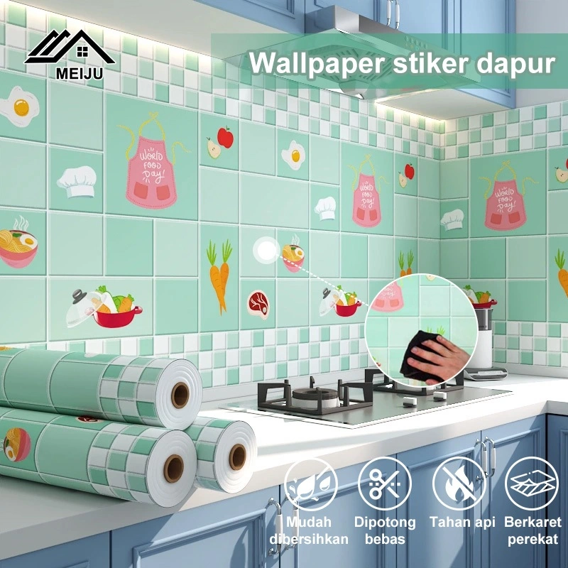 Stiker Dapur Ukuran 60Cm X 3M Motif Best Seller Karakter Bunga Kotak Anti Minyak Anti Api Wallpaper