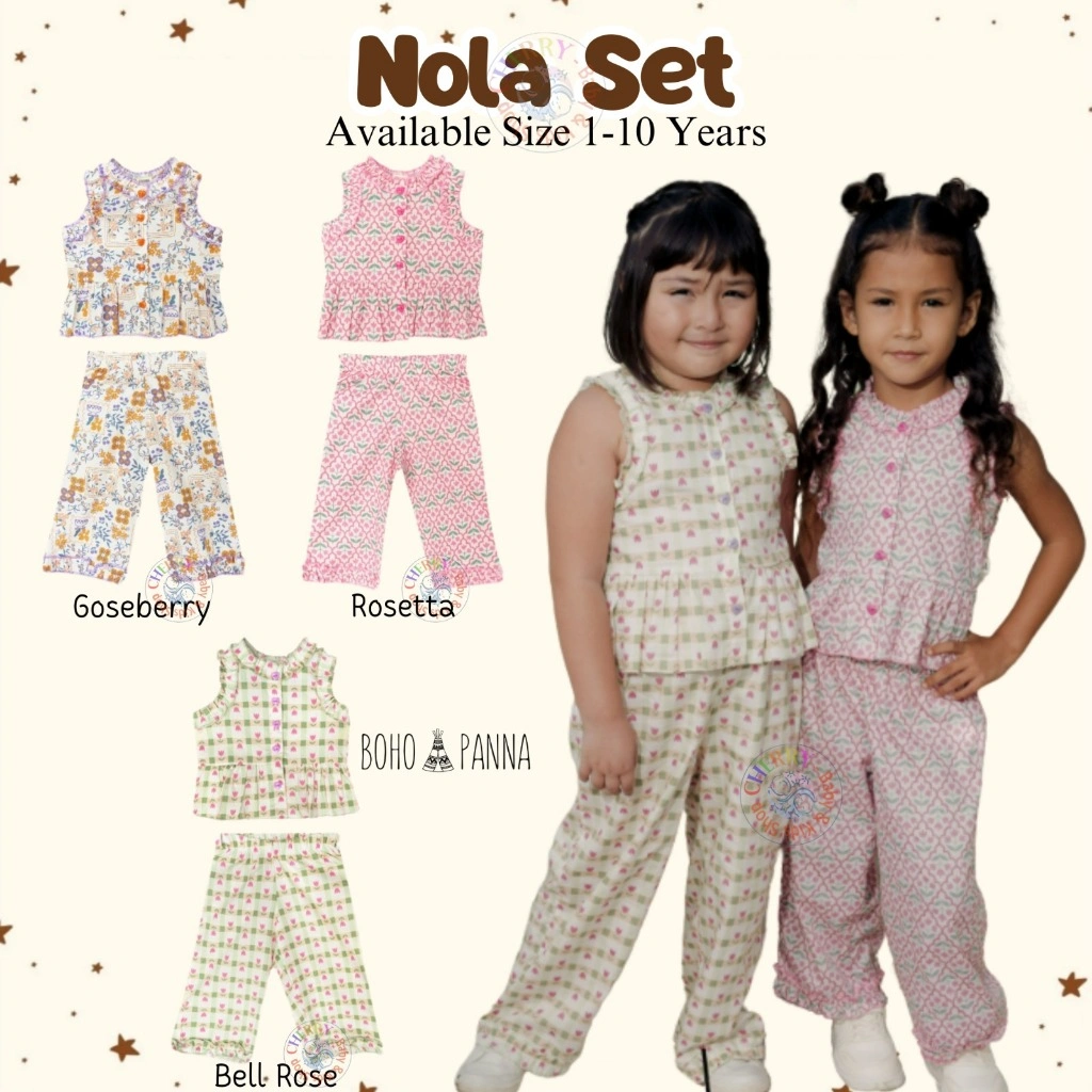 Bohopanna 1-10 Tahun Nola Set / Setelan Kutung Ruffle Celana Panjang - Setelan Motif Fashion Anak Perempuan CBKS