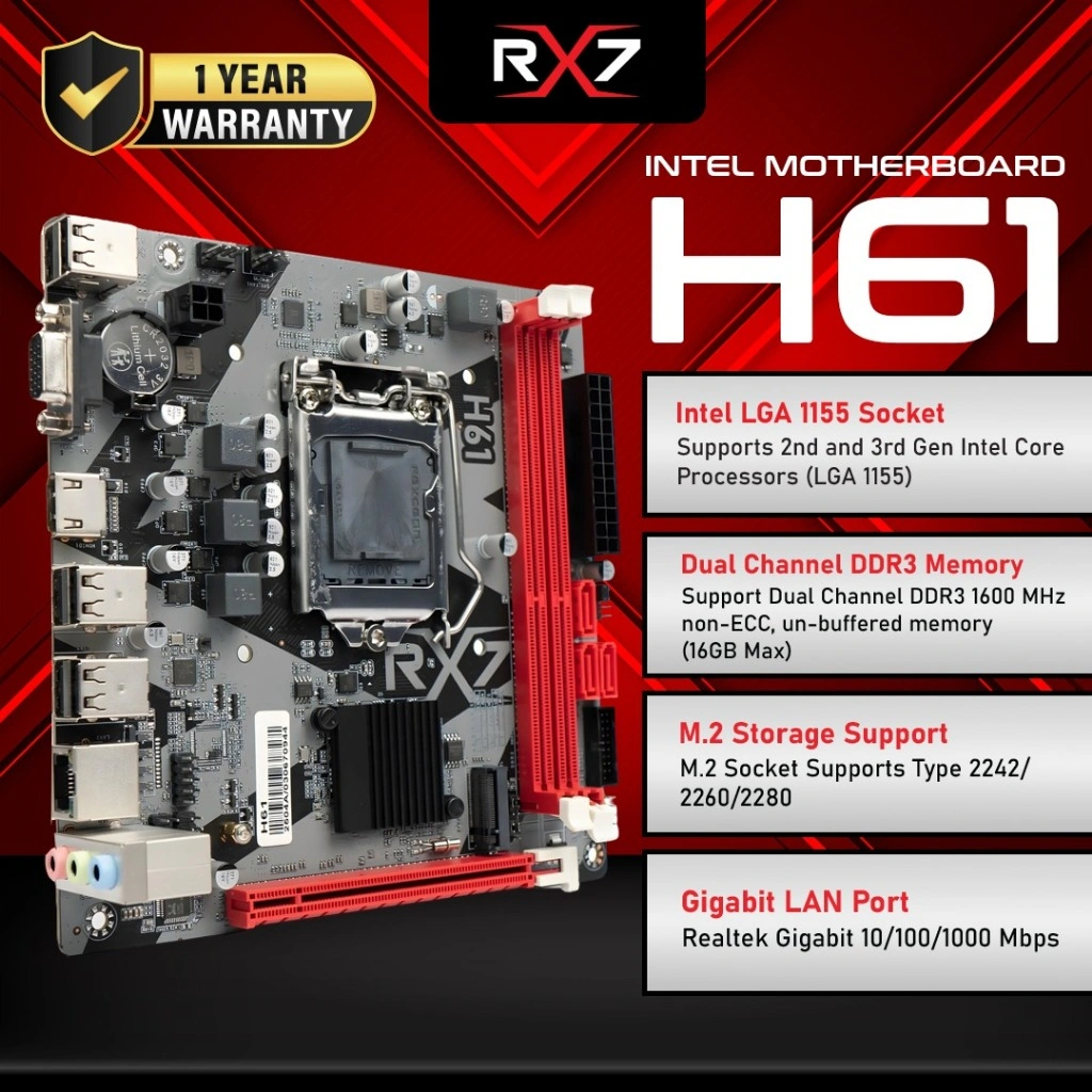 Motherboard RX7 H61 LGA 1155 DDR3 H61 Mainboard Support Nvme