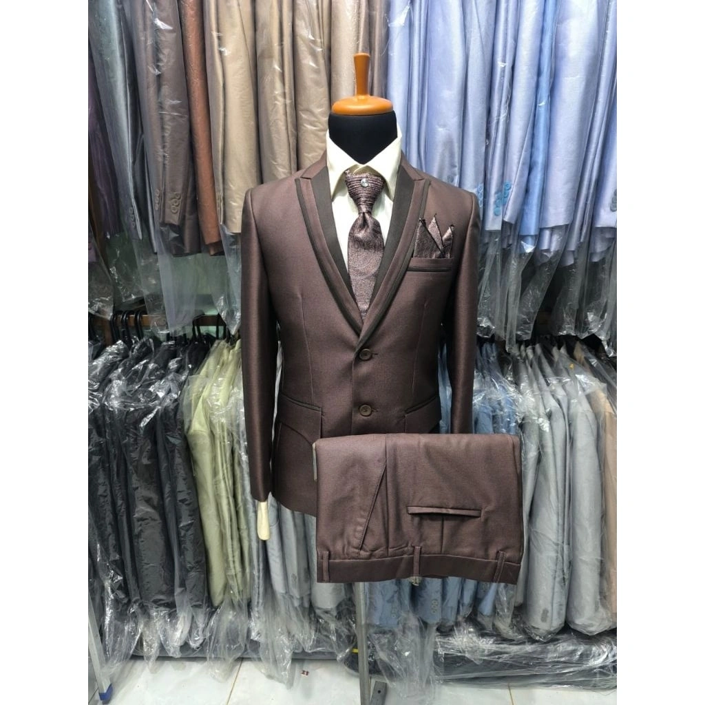 Podo Moro 1 stel jas semi woll kilap Coklat Mahogani jas wedding jas nikah jas pernikahan jas kawin jas akat nikah jas pengantin jas manten jas prewed  jas slim fit jas model baru jas murah jas model korean Jas pria formal