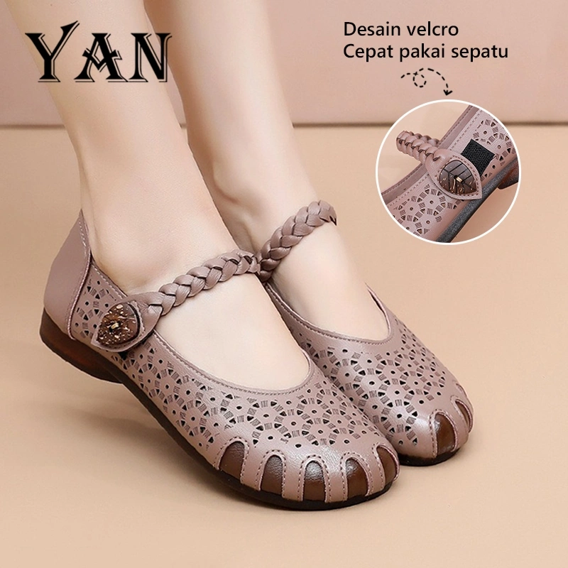 YAN Sepatu Flat Shoes Wanita Kulit Sepatu Slip On Nyaman Sepatu Kantor Nyaman Terbaru