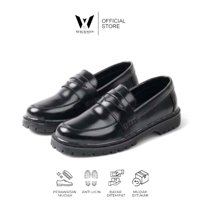 WICKSON SLOPPER Sepatu Oxford Kerja Boots Loafers Premium Kulit Black Formal Pria Pantofel