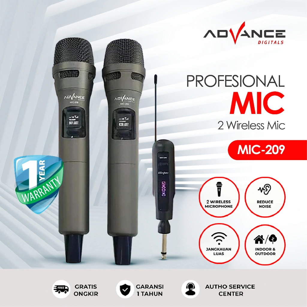 ADVANCE MIC-209 Profesional Mic Wireless Bluetooth Microphone Professional Double Mikrofon Bluetooth Dengan tombol volume