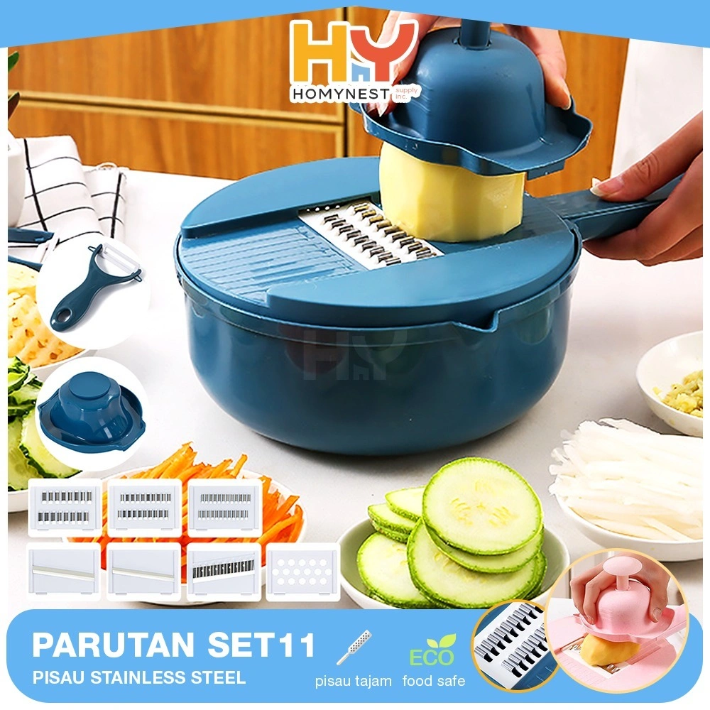 HOMYNEST Parutan 11in 1 Parutan Dapur Serbaguna Pemotong dan Pengupas Buah dan Sayur Multifungsi