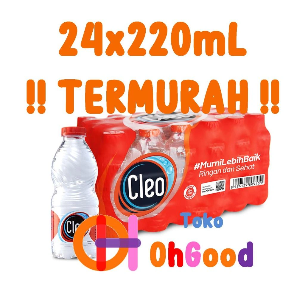 Air mineral Minum Murni Cleo Smart Mini 220mL 220 mL 24x220 mL, isi 24 botol per pak dus, Botol mini