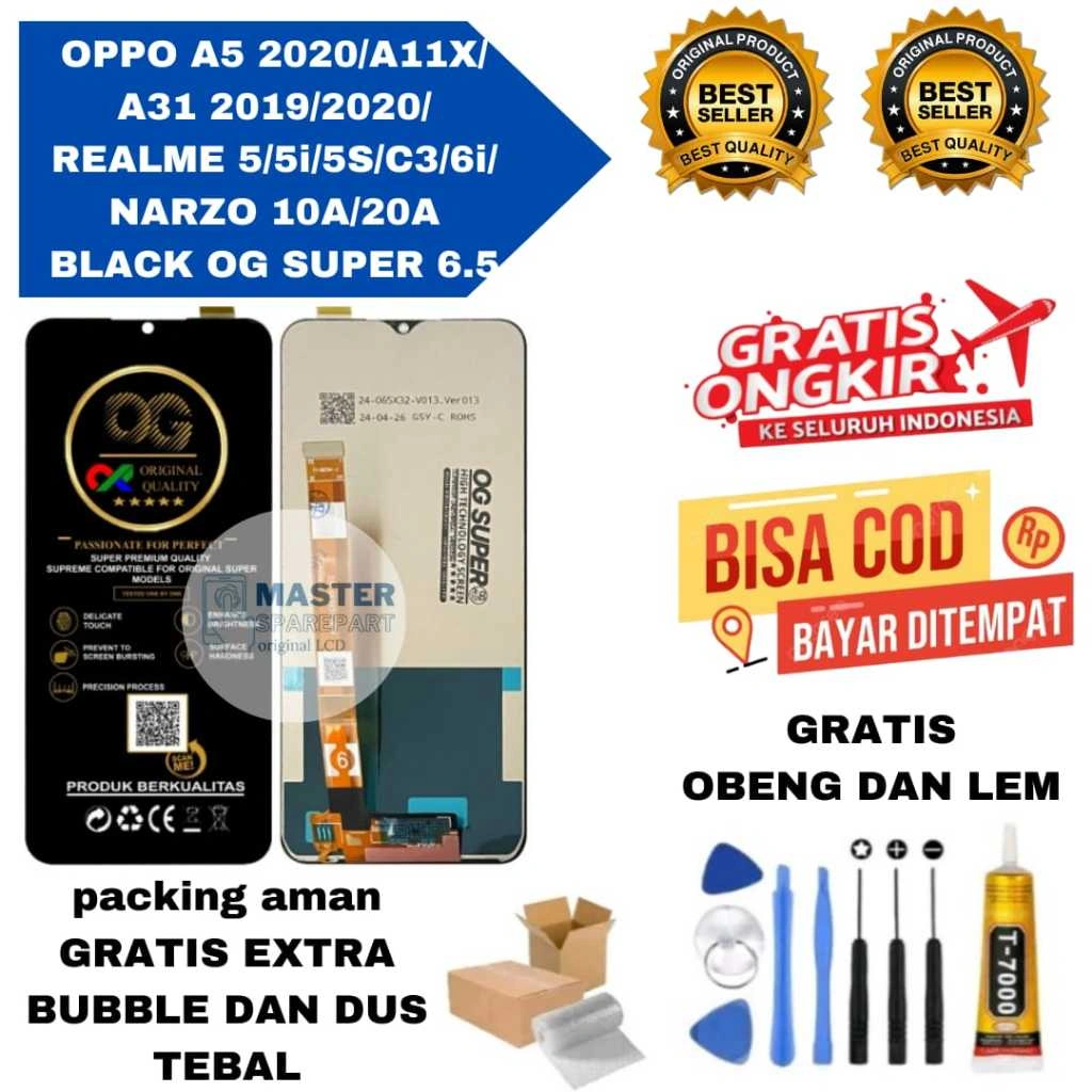Lcd Touchscreen OPPO A5 2020/A11X/A31 2019/2020/REALME 5/5i/5S/C3/6i/NARZO 10A/20A Original Gratis Obeng + Lem / Lcd Original OG SUPER