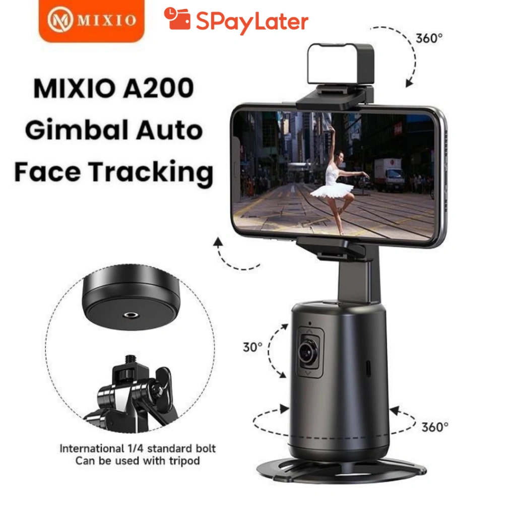 MIXIO A200 Auto Face Tracking Gimbal Handphone Stabilizer 360° With Lampu Led