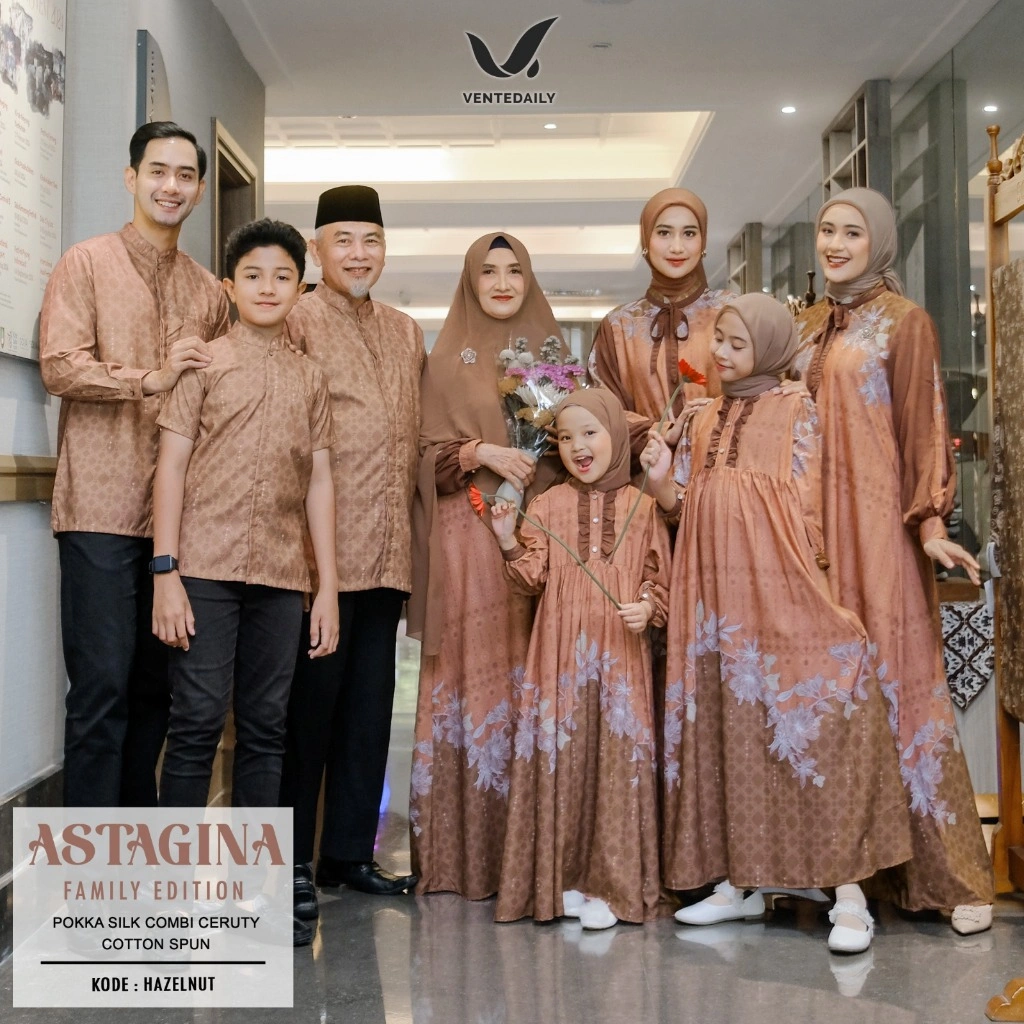 Ventedaily - Astagina Family Sarimbit Keluarga Gamis Kemeja Lengan Panjang Lebaran 2026