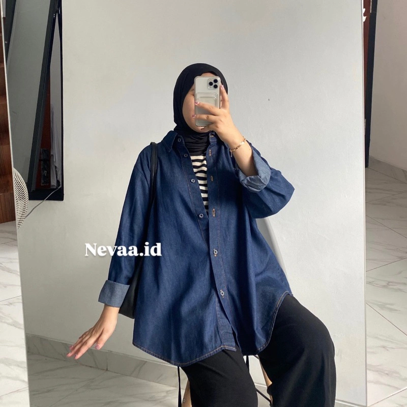 Nevaa.id | SELMA JEANS | kemeja jeans oversize | kemeja denim | Gazel oversize blouse