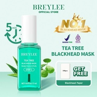 [BPOM] BREYLEE Tea Tree Blackhead Mask & Pore Minimizer Serum - Masker Komedo Hidung Pengangkat Komedo 17ml+100pcs(DALAM BOX)
