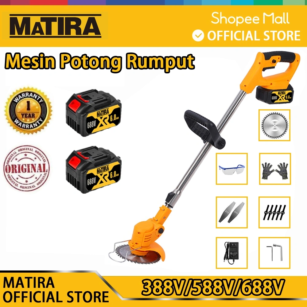 MATIRA 688V 850W Mesin Potong Rumput Pemotong Rumput Listrik Pemangkas Rumput dengan Baterai Li-ion