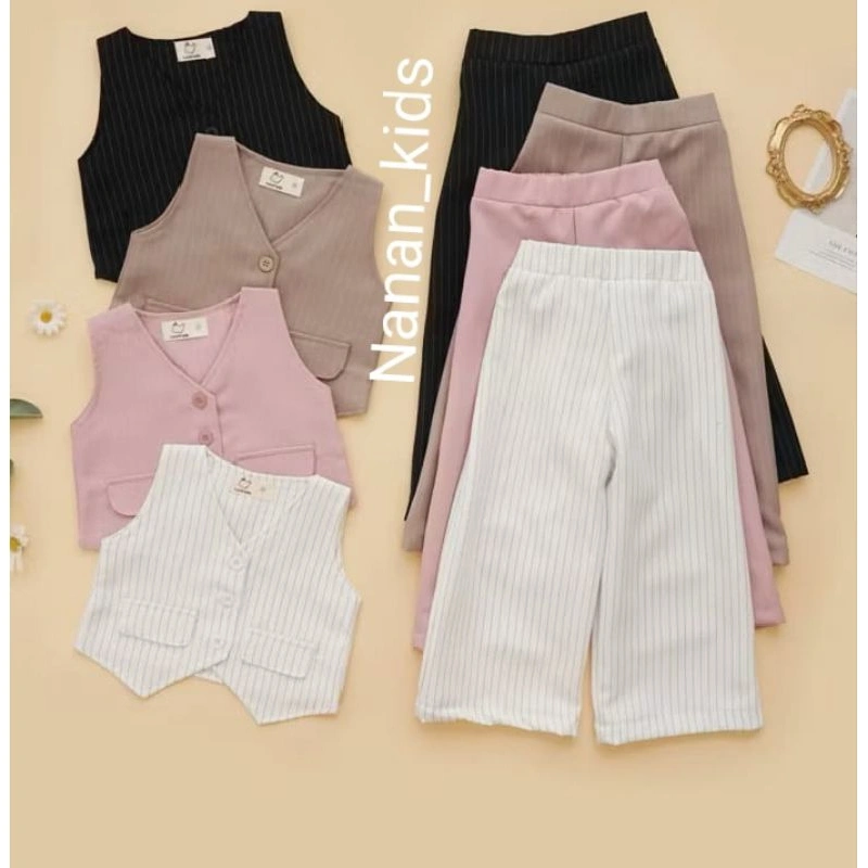 Nanan_kids Setelan Baju Celana Anak Perempuan Korean Style Katun Linen Usia 1-8thn