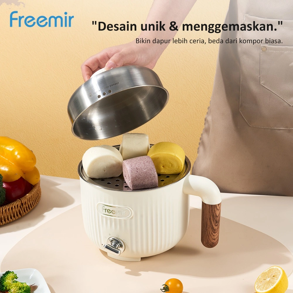 freemir electric panci listrik Premium Putih 1.6L SUS 304 Low Watt 300W Tersertifikasi K3L