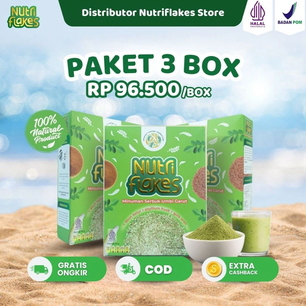 [PROMO] Nutriflakes Original Sereal Umbi Garut Rendah Kalori Mengatasi Asam Lambung Maag & Gerd 3 Box