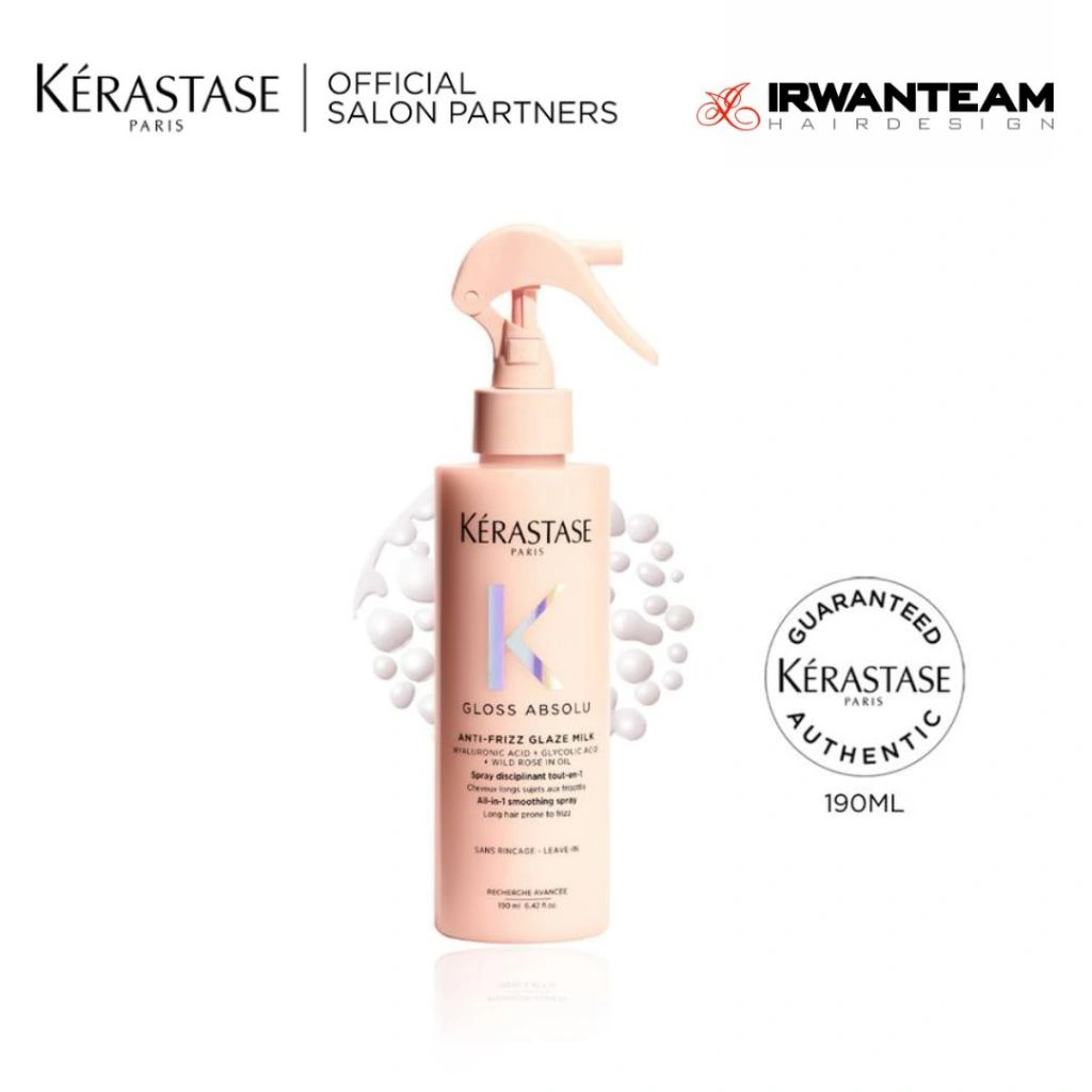 Kerastase Gloss Absolu Anti Frizz Glaze Milk 190ml - Heat Protectant for Glossy and Bouncy Hair - Mengandung Hyaluronic Acid, Glycolic Acid dan Wild Rose Oil