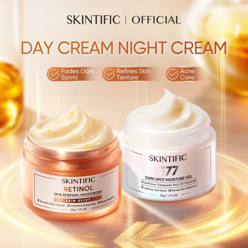 SKINTIFIC - Day Cream Night Cream 377 Dark Spot + Retinol Skin Renewal Moisturizer 30g | Pelembab Wajah Serum Wajah Anti-Aging Dark Spot Brightening Glowing with Acid