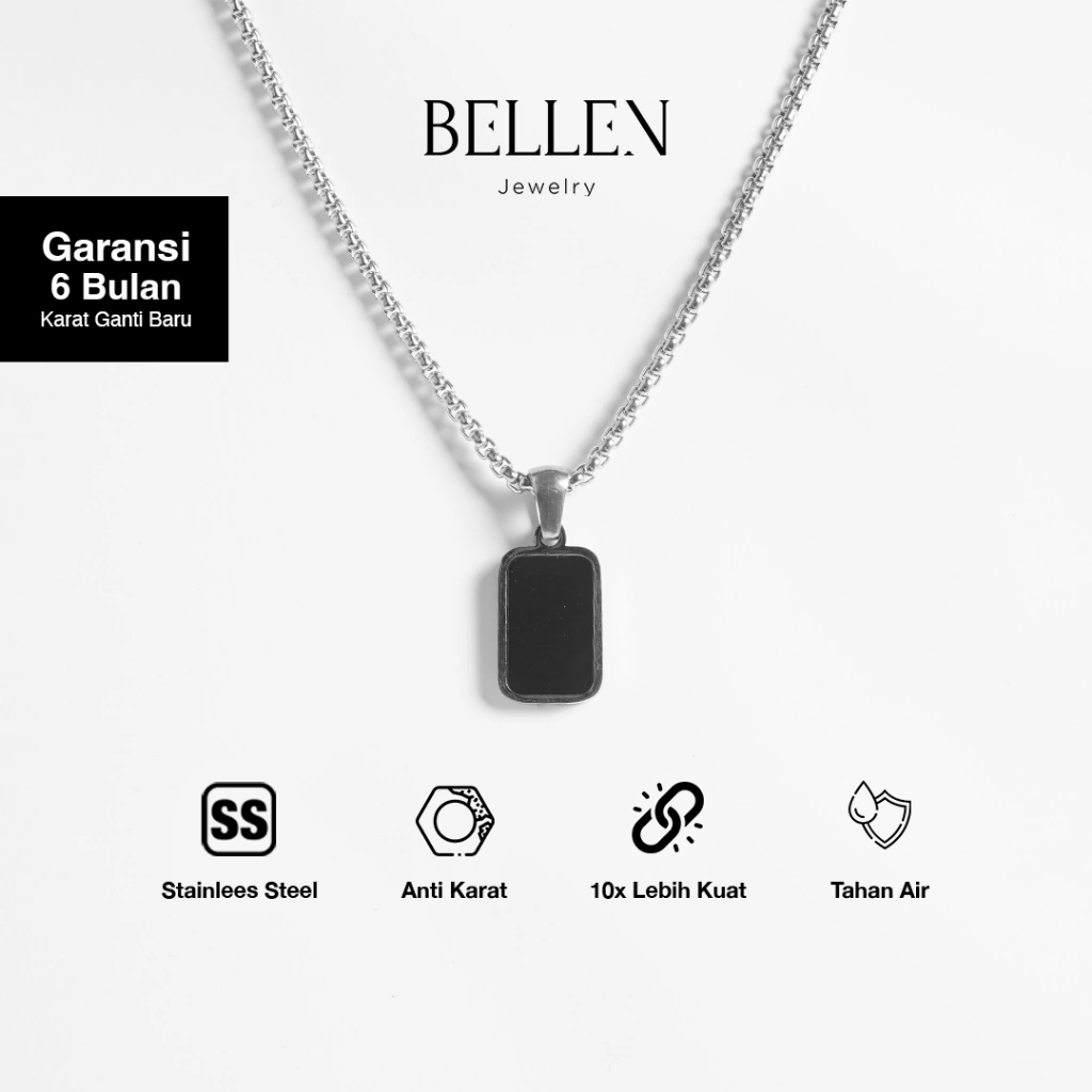 Bellen - Kalung Silver Pria Liontin Persegi Titanium Anti Karat / Kalung Korea - Icarus Silver