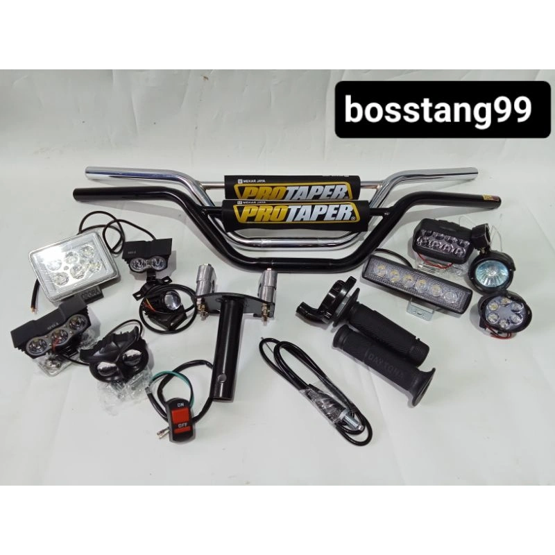 paketan stang trail + dudukan stang+ gasspontan POLOS + lampu LED pilih aja+ gratis saklar on off