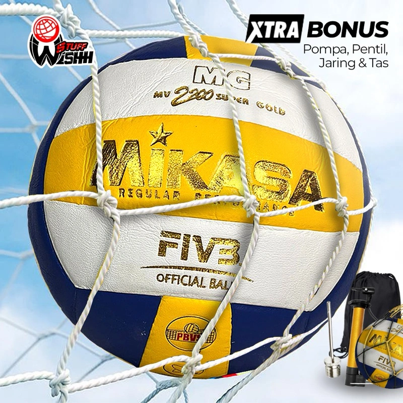 Bola Voli Jahit Mesin Premium Garansi Anti Bocor Empuk Lembut Premium Gratis Pompa Jaring Pentil Tas
