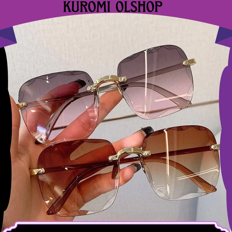 KMX005  Kacamata Hitam Wanita Fashion Gaya Tanpa Bingkai