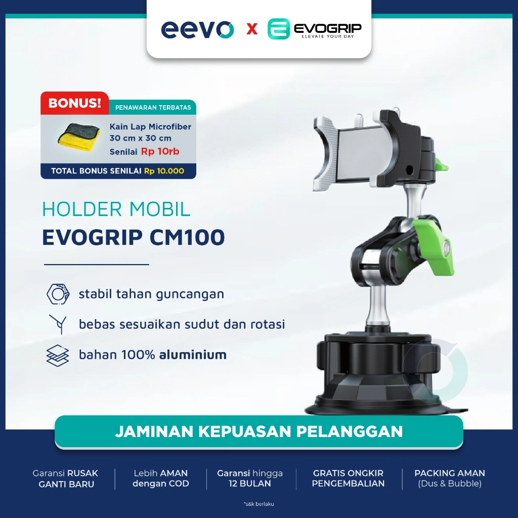 Evogrip CM100 Car Holder HP Mobil Besi Phone Stand Kaca Silicon Sucker Anti Jatuh