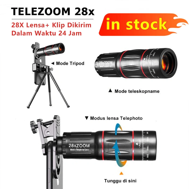 Lensa Tele Zoom 28X Apexel Telezoom Lens 18x25 Original Kamera HP Universal Handphone Bermata HD Ponsel Lensa Dengan Tripod