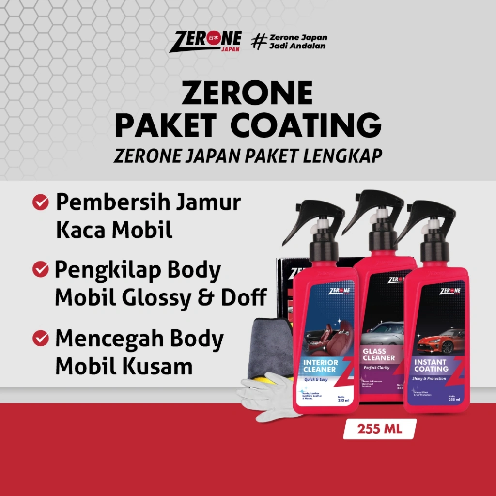 Zerone Japan Paket Coating Paket Lengkap Pengkilap Pembersih Interior & Penghilang Jamur Kaca Ampuh
