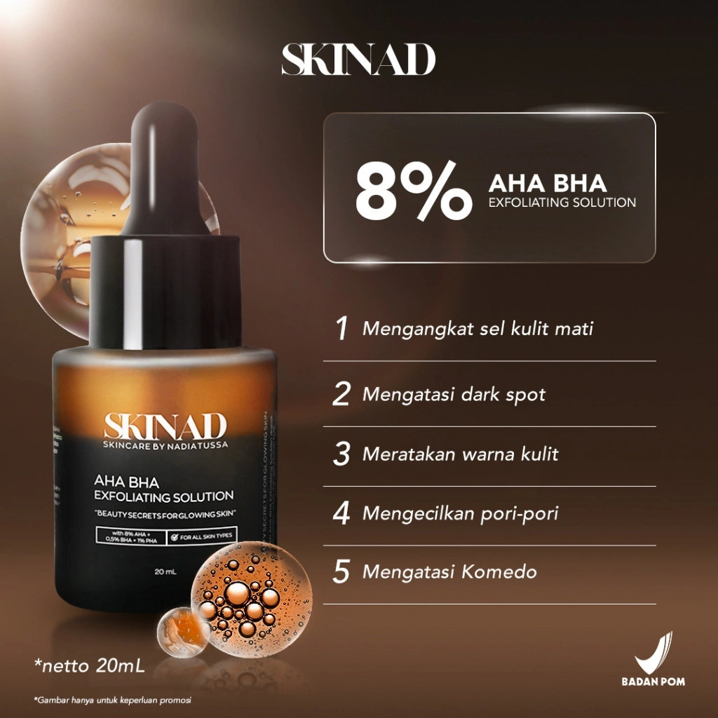 SKINAD AHA BHA PEELING SOLUTION (SERUM EXFOLIASI) 1 Pcs Mengangkat sel kulit mati Darkspot Bruntusan Mencerahkan Mengontrol minyak Mengecilkan pori-pori