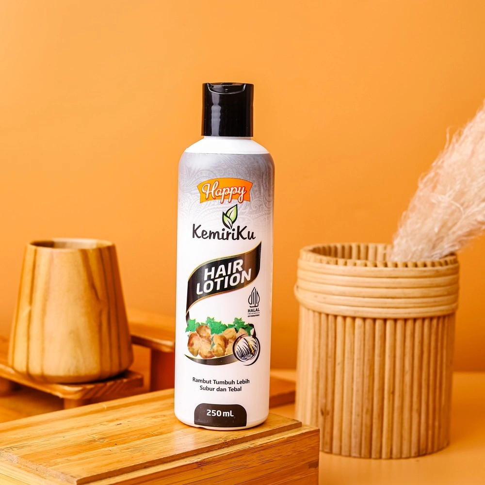 Happy Hair Lotion Kemiri 250ml – Conditioner Tanpa Bilas Tanpa Residu | Melembutkan & Menghaluskan Rambut Kusut | BPOM Halal Aman untuk Kulit Kepala Sensitif