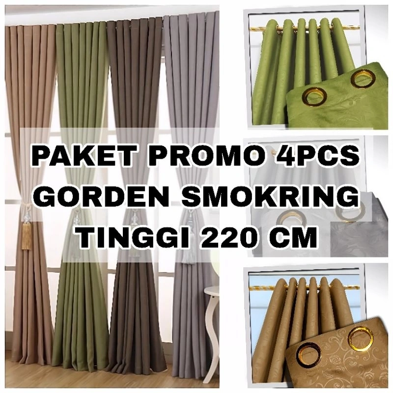 PROMO 4 PCS GORDEN JENDELA DAN PINTU MINIMALIS SMOKRING 10 LUBANG TERLARIS