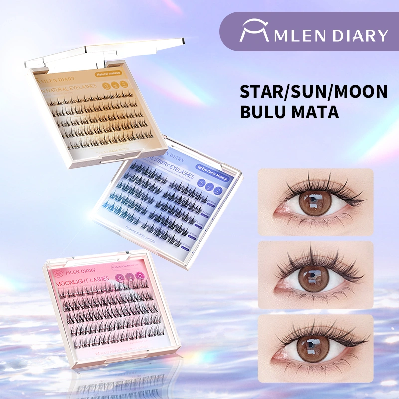 Mlen Diary Paket Eyelash Extension Moon/Star/Sun Seri Bulu Mata Palsu Tanpa Lem Premium Natural Look Pinset Mlen Eyelash