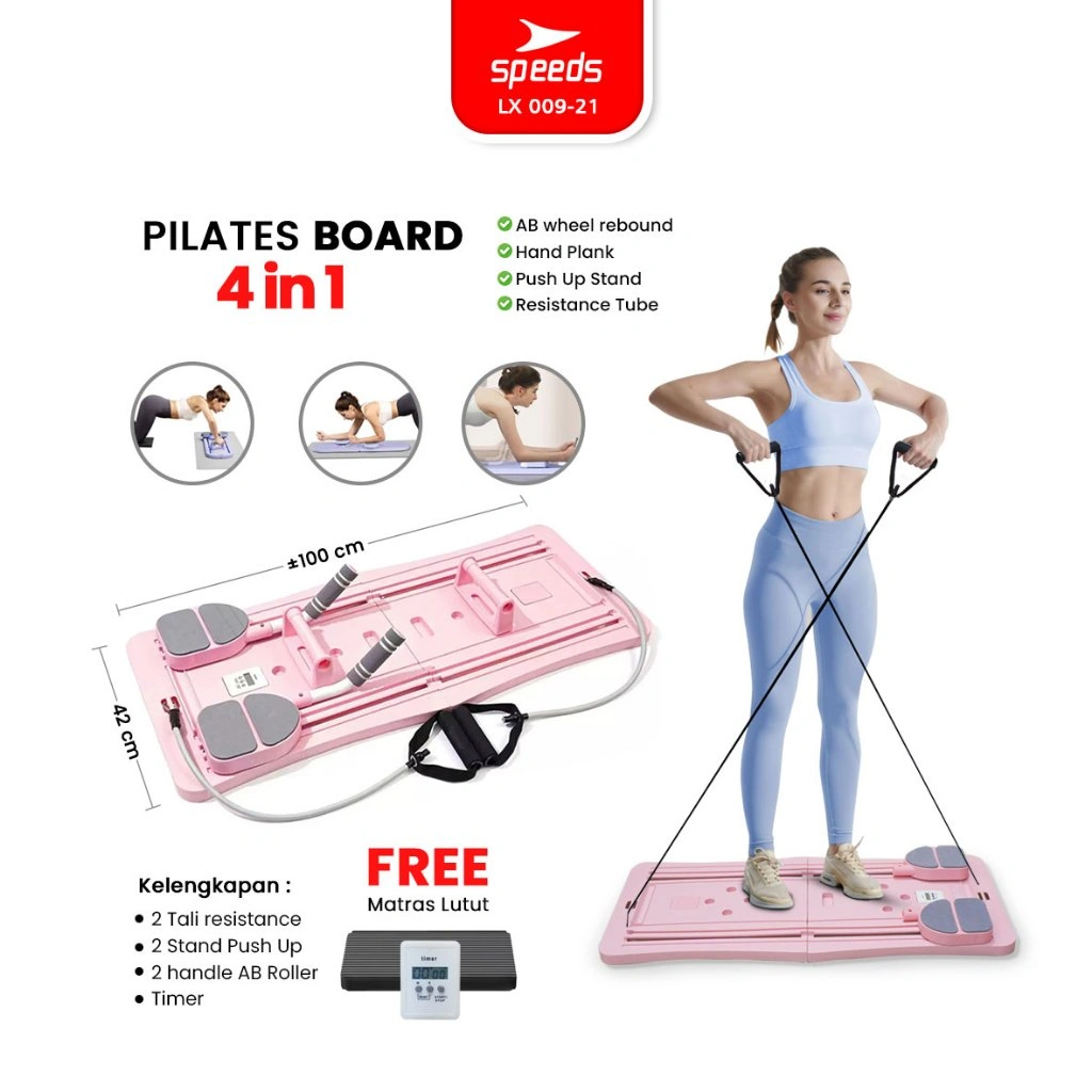 SPEEDS Papan Pilates Papan Perut Latihan Perut Aerobik 4in1 Push Up Ab Wheel Fitness Multifungsi 009-21