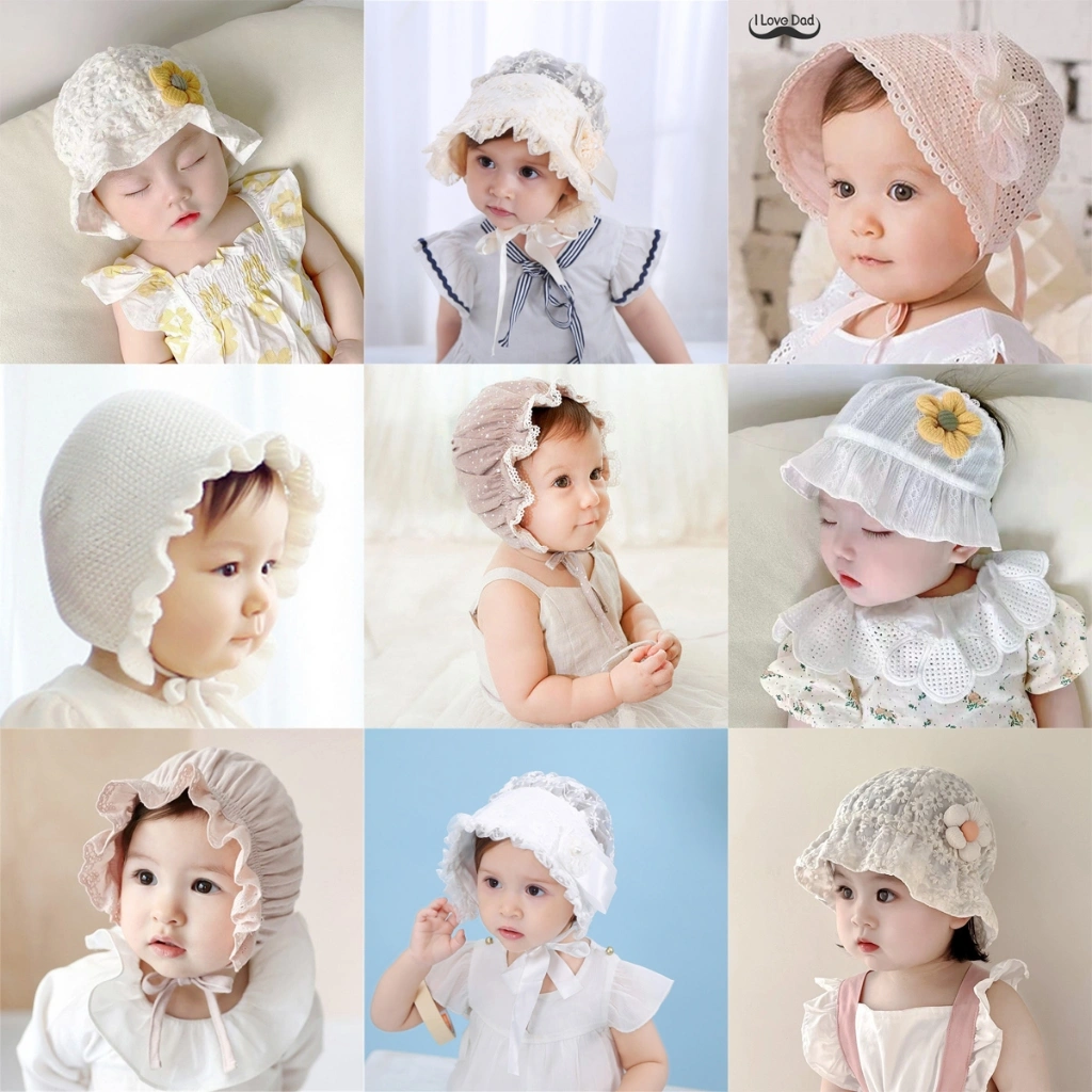 Kupluk Bonet Noni Bayi Perempuan Ruffle Gelombang Renda Katun Photography