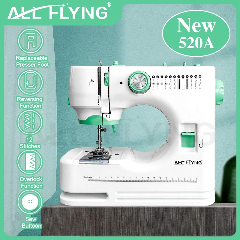 ALL FLYING Mesin Jahit Elektrik 520APortable dengan12Pola Jahitan&Fungsi Overlock-Mesin Jahit Rumah