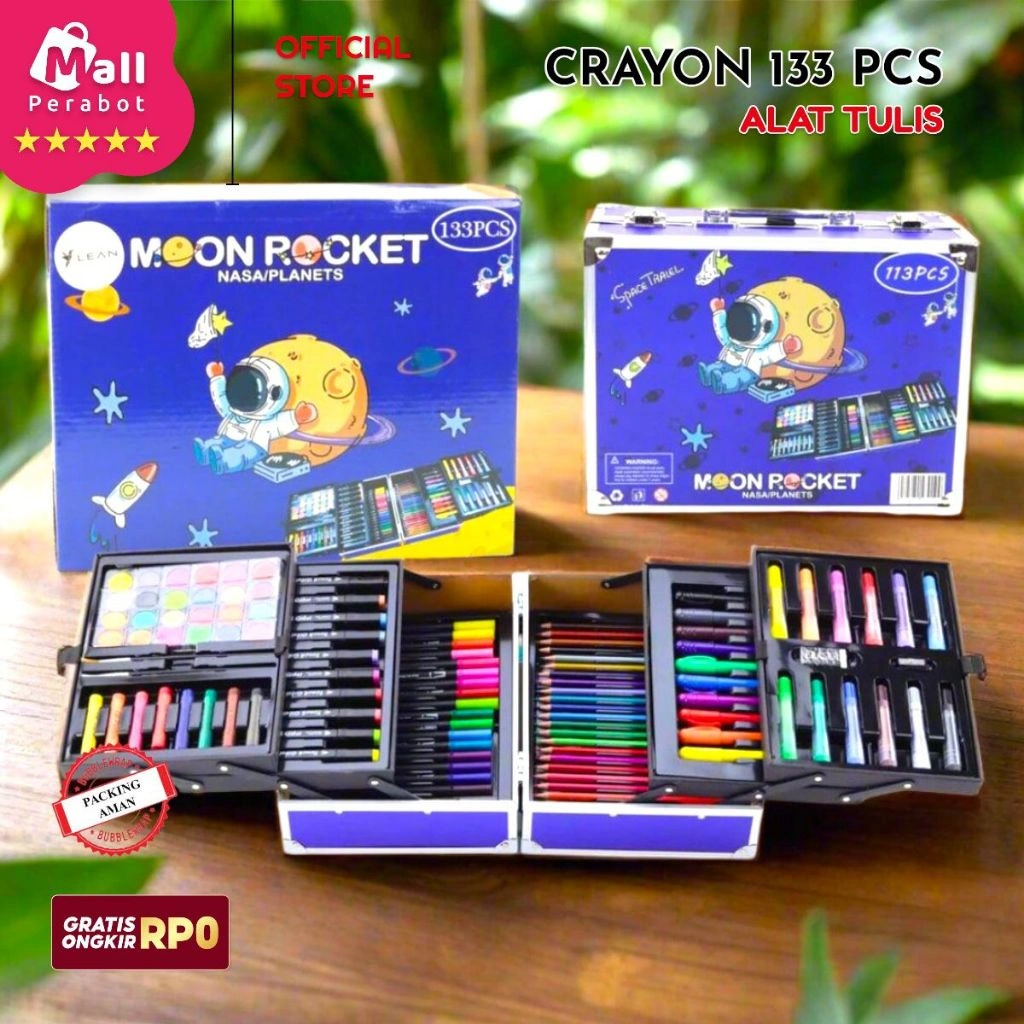 Mall Perabot | Crayon Set 133 Pcs Koper Aluminium Besi | Box Alat Lukis Anak Koper Set |  Krayon Mewarnai Anak | Pensil Warna | Perlengkapan Mewarnai Lukis