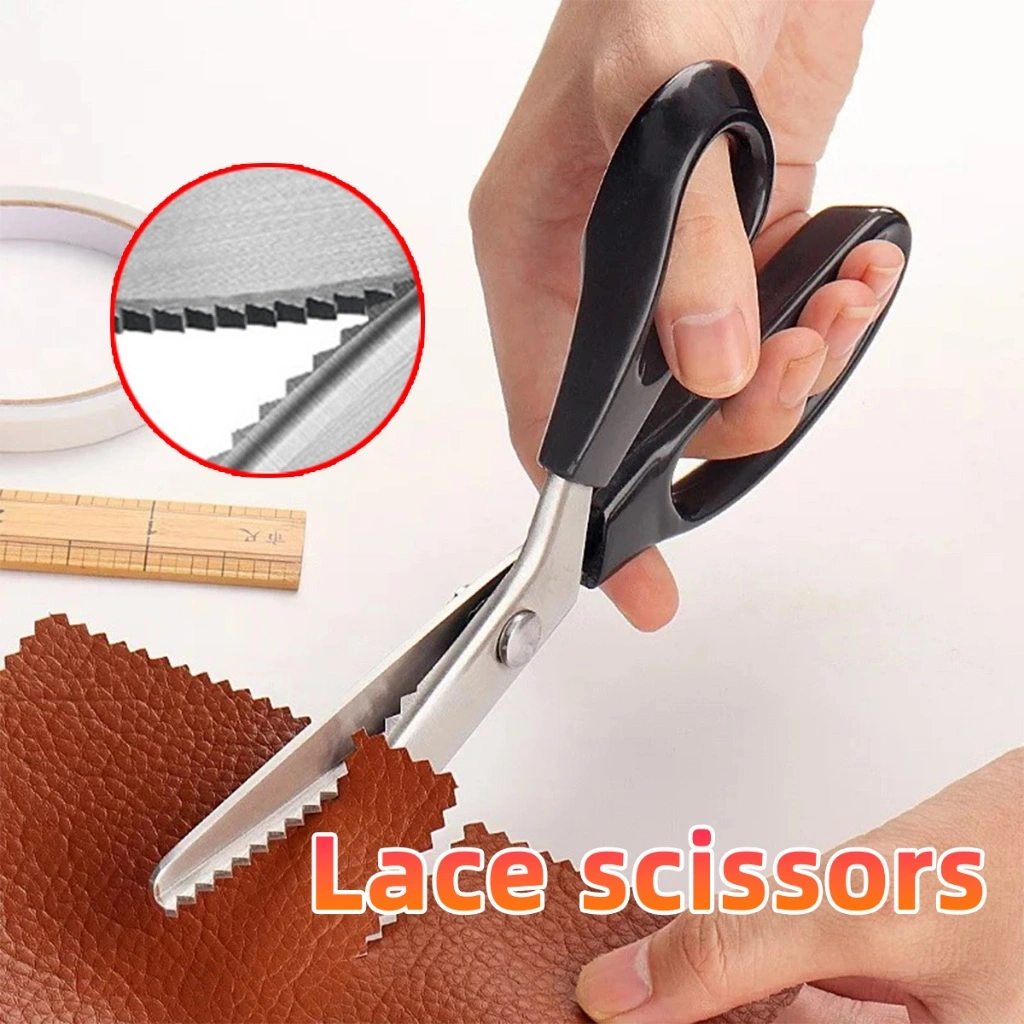 Gunting gerigi zigzag 9inch Gunting Bahan Kain gelombang renda baja tahan karat Stainless