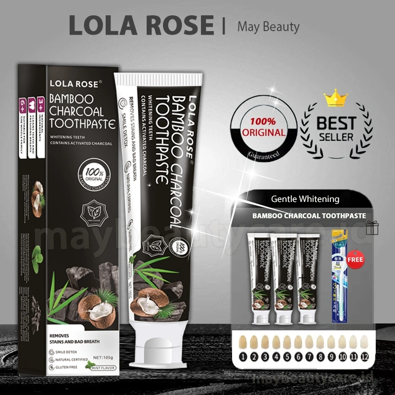 LOLA ROSE Pasta Gigi Pemutih Advanced Charcoal Toothpaste Penghing Kuning Gigi Dan Karang Gigi | Nafas Segar | Aman Tanpa Fluoride BPOM